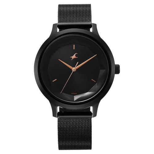 Fastrack Fleek Quartz Analog Black Dial Stainless Steel Strap Watch For Girls NT6210NM04