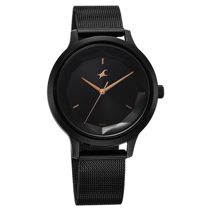 Fastrack Fleek Quartz Analog Black Dial Stainless Steel Strap Watch For Girls 6210NM04