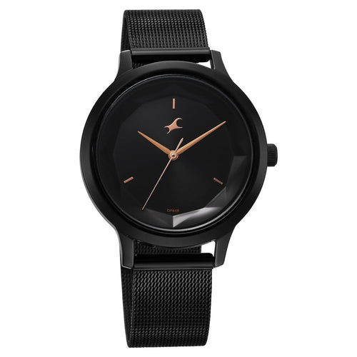 Fastrack Fleek Quartz Analog Black Dial Stainless Steel Strap Watch For Girls NT6210NM04