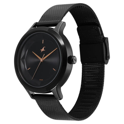 Fastrack Fleek Quartz Analog Black Dial Stainless Steel Strap Watch For Girls 6210NM04