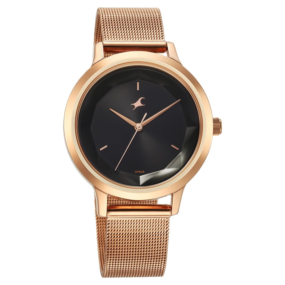 Fastrack Fleek Quartz Analog Black Dial Stainless Steel Strap Watch For Girls NT6210WM03