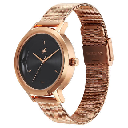 Fastrack Fleek Quartz Analog Black Dial Stainless Steel Strap Watch For Girls NT6210WM03