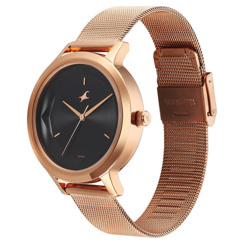 Fastrack Fleek Quartz Analog Black Dial Stainless Steel Strap Watch For Girls NT6210WM03