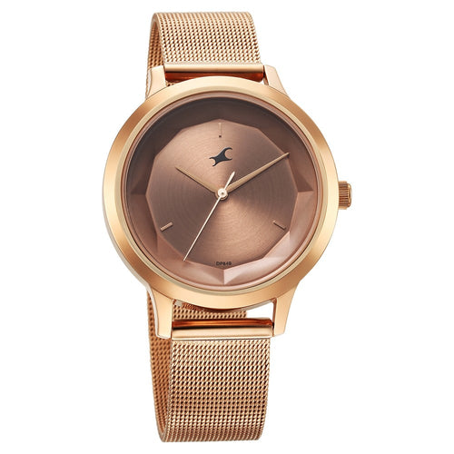 Fastrack Fleek Quartz Analog Rose Gold Dial Stainless Steel Strap Watch For Girls NT6210WM04