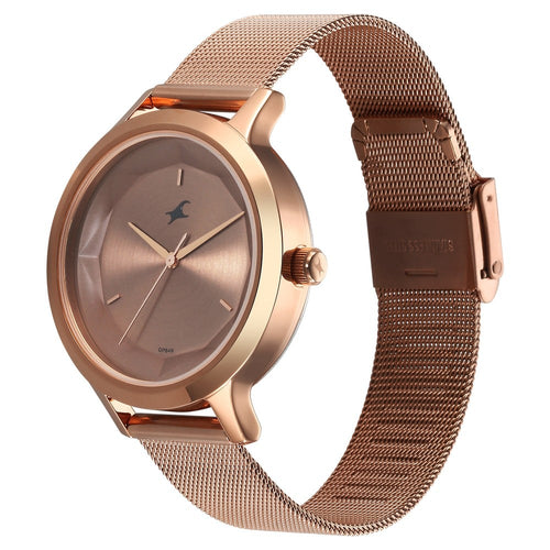 Fastrack Fleek Quartz Analog Rose Gold Dial Stainless Steel Strap Watch For Girls NT6210WM04