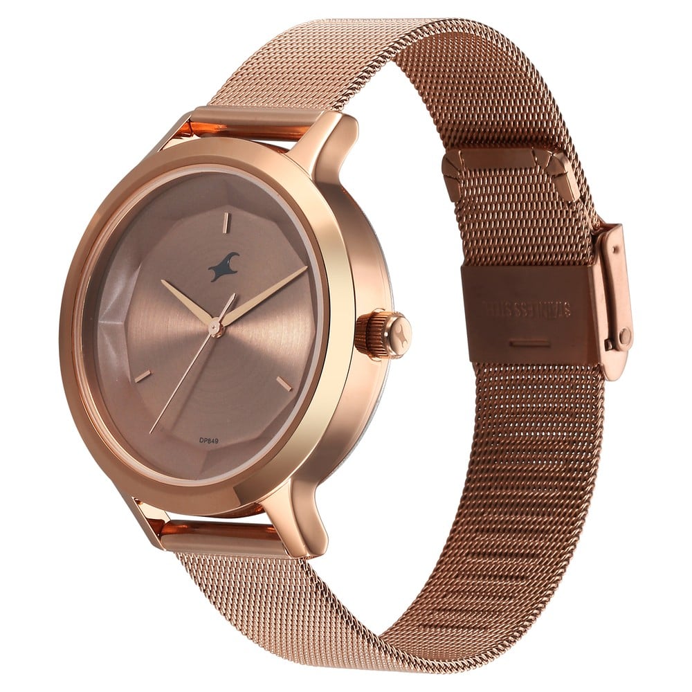 Fastrack Fleek Quartz Analog Rose Gold Dial Stainless Steel Strap Watch For Girls NU6210WM04