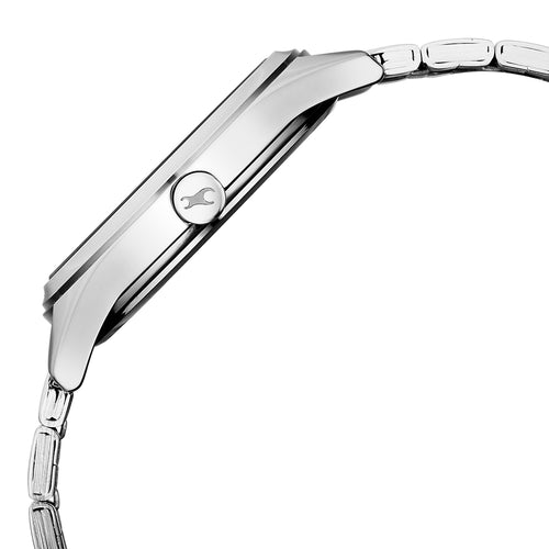 Fastrack Style Up Quartz Analog with Date Blue Dial Silver Colour Stainless Steel Strap Watch For Girls 6215SM02