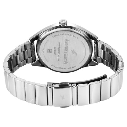 Fastrack Style Up Quartz Analog with Date Blue Dial Silver Colour Stainless Steel Strap Watch For Girls 6215SM02