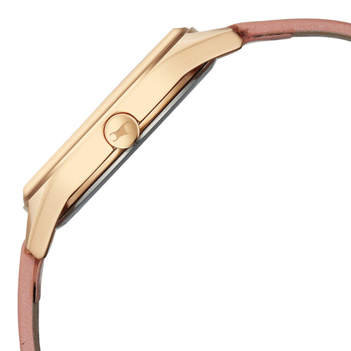 Fastrack Style Up Quartz Analog with Date Pink Dial Pink Colour Leather Strap Watch For Girls 6215WL01