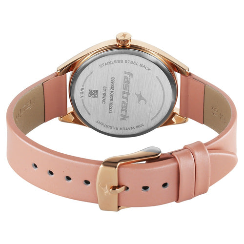 Fastrack Style Up Quartz Analog with Date Pink Dial Pink Colour Leather Strap Watch For Girls 6215WL01