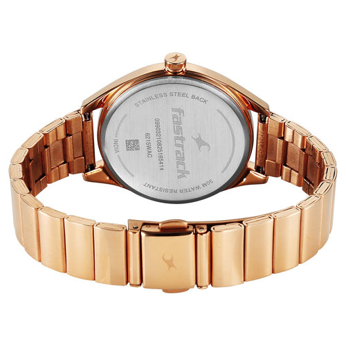 Fastrack Style Up Quartz Analog with Date Green Dial Rose Gold Colour Stainless Steel Strap Watch For Girls 6215WM02