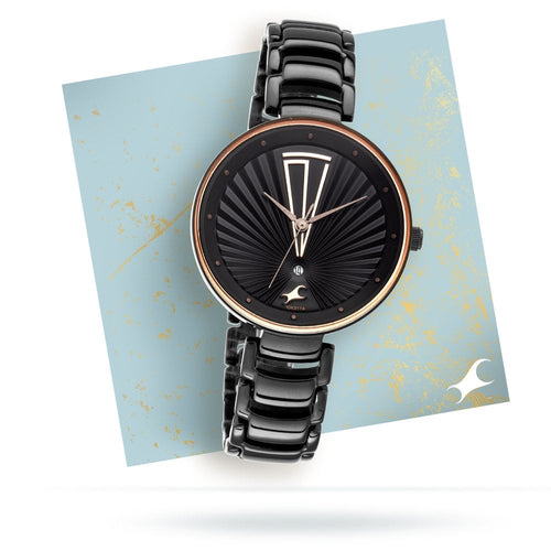 Fastrack Ruffles Quartz Analog with Date Black Dial Stainless Steel Strap Watch for Girls NR6216NM01