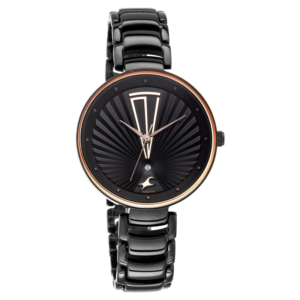 Fastrack Ruffles Quartz Analog with Date Black Dial Stainless Steel Strap Watch for Girls NR6216NM01