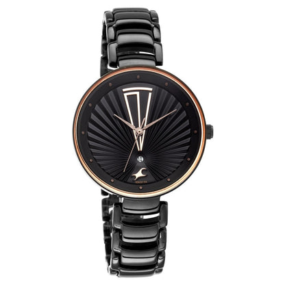 Fastrack Ruffles Quartz Analog with Date Black Dial Stainless Steel Strap Watch for Girls NR6216NM01