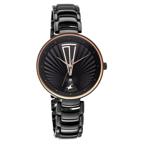Fastrack Ruffles Quartz Analog with Date Black Dial Stainless Steel Strap Watch for Girls NR6216NM01