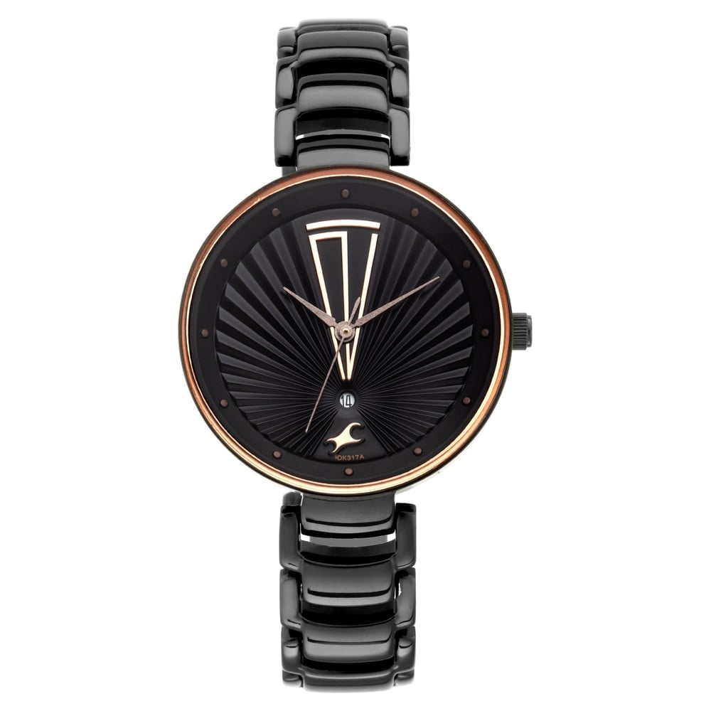 Fastrack Ruffles Quartz Analog with Date Black Dial Stainless Steel Strap Watch for Girls NR6216NM01