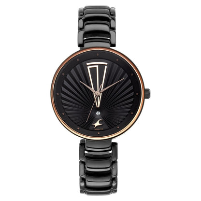 Fastrack Ruffles Quartz Analog with Date Black Dial Stainless Steel Strap Watch for Girls NR6216NM01