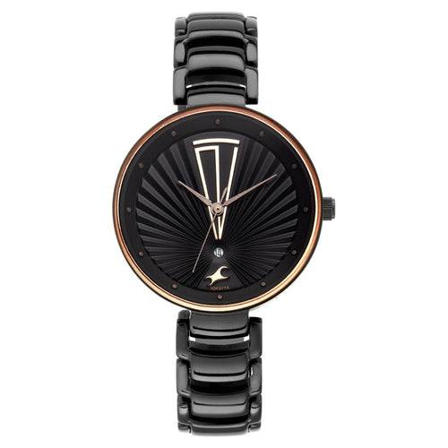 Fastrack Ruffles Quartz Analog with Date Black Dial Stainless Steel Strap Watch for Girls NR6216NM01