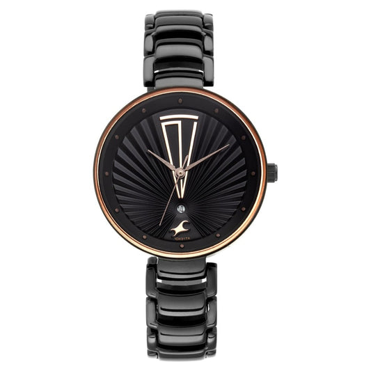 Fastrack Ruffles Quartz Analog with Date Black Dial Stainless Steel Strap Watch for Girls NR6216NM01