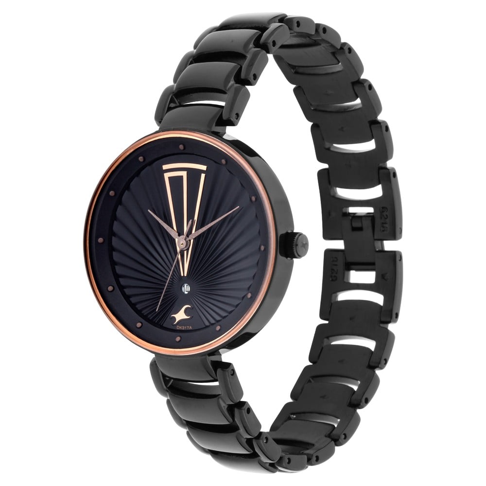 Fastrack Ruffles Quartz Analog with Date Black Dial Stainless Steel Strap Watch for Girls NR6216NM01