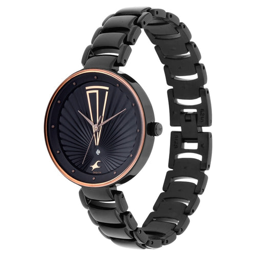 Fastrack Ruffles Quartz Analog with Date Black Dial Stainless Steel Strap Watch for Girls NR6216NM01