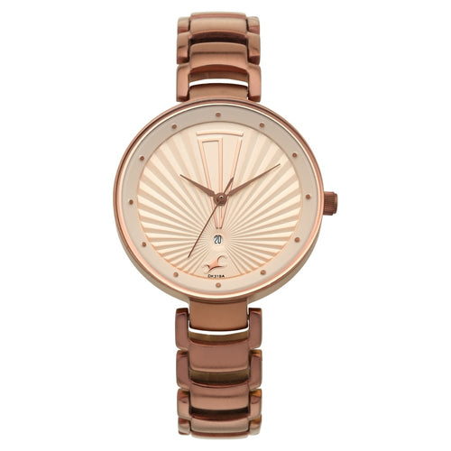 Fastrack Ruffles Quartz Analog with Date Beige Dial Stainless Steel Strap Watch for Girls NT6216QM01