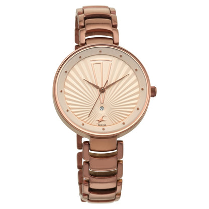 Fastrack Ruffles Quartz Analog with Date Beige Dial Stainless Steel Strap Watch for Girls NU6216QM01