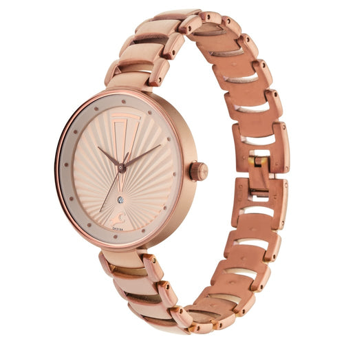 Fastrack Ruffles Quartz Analog with Date Beige Dial Stainless Steel Strap Watch for Girls NU6216QM01