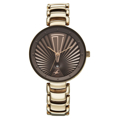 Fastrack Chrome K Quartz Analog with Date Grey Dial Metal Strap Watch For Girls 6216QM04