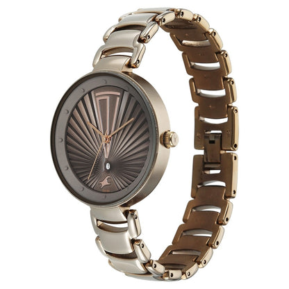 Fastrack Chrome K Quartz Analog with Date Grey Dial Metal Strap Watch For Girls 6216QM04