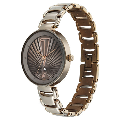 Fastrack Chrome K Quartz Analog with Date Grey Dial Metal Strap Watch For Girls 6216QM04
