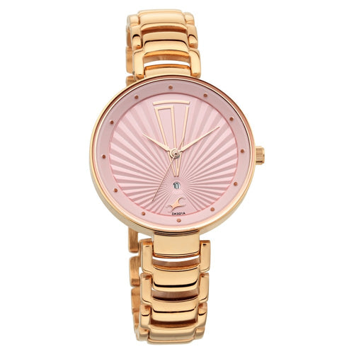 Fastrack Ruffles Quartz Analog with Date Pink Dial Stainless Steel Strap Watch for Girls NU6216WM01