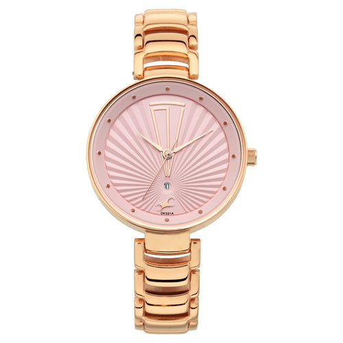 Fastrack Ruffles Quartz Analog with Date Pink Dial Stainless Steel Strap Watch for Girls NS6216WM01