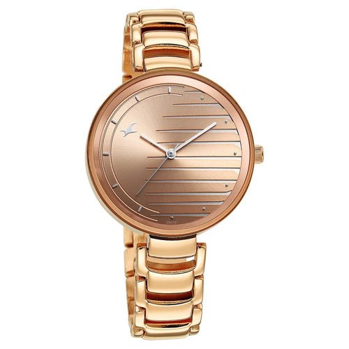Fastrack Style Up Quartz Analog Champagne Dial Metal Strap Watch for Girls NT6216WM02