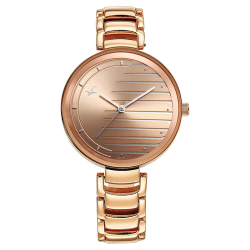Fastrack Style Up Quartz Analog Champagne Dial Metal Strap Watch for Girls NT6216WM02