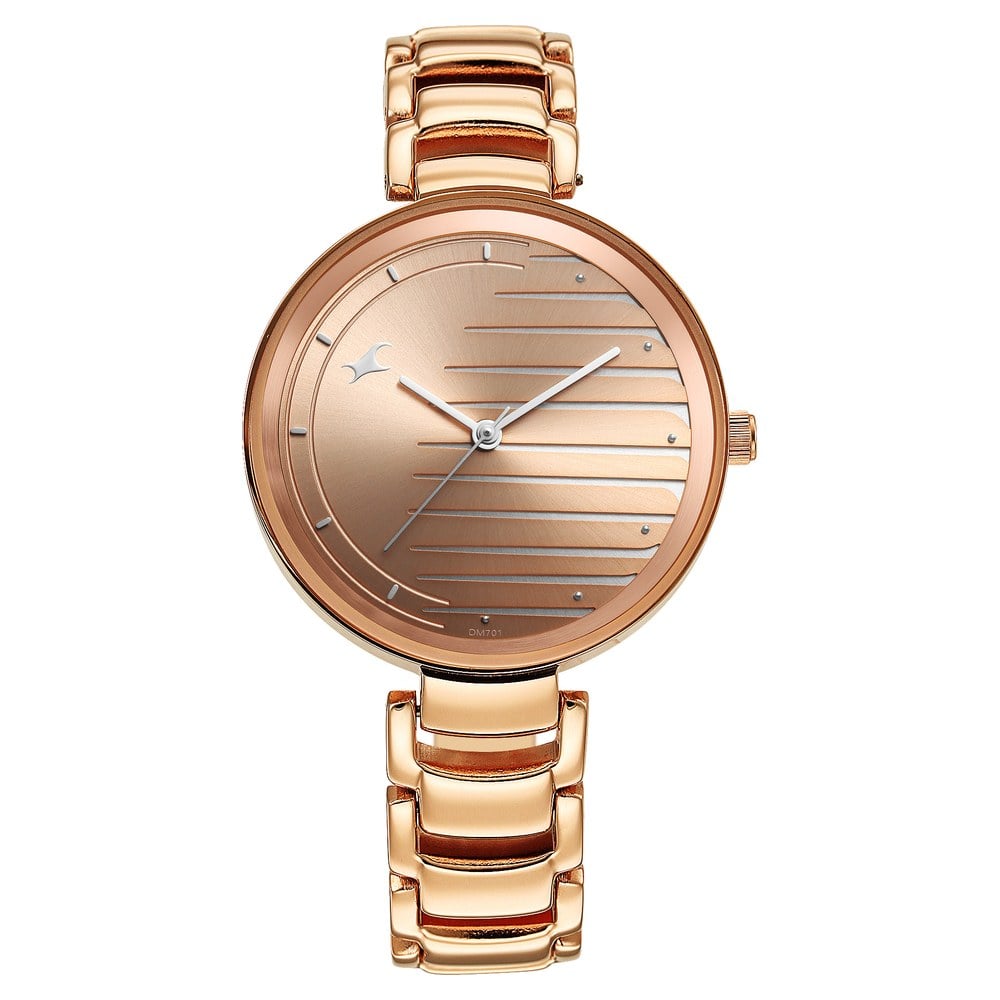 Fastrack Style Up Quartz Analog Champagne Dial Metal Strap Watch for Girls NU6216WM02