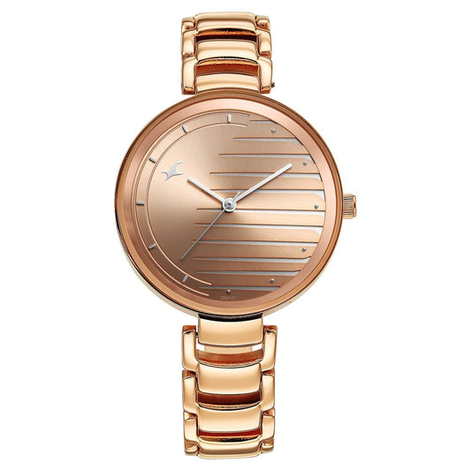 Fastrack Style Up Quartz Analog Champagne Dial Metal Strap Watch for Girls NU6216WM02