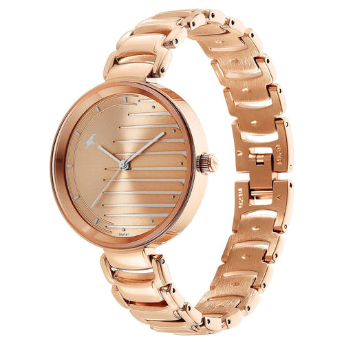 Fastrack Style Up Quartz Analog Champagne Dial Metal Strap Watch for Girls NT6216WM02
