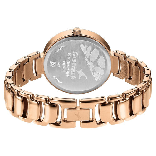 Fastrack Style Up Quartz Analog Champagne Dial Metal Strap Watch for Girls NT6216WM02