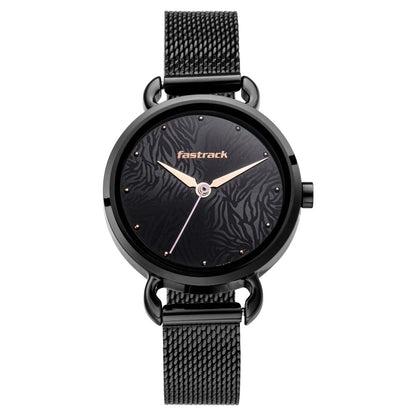 Fastrack Animal Print Quartz Analog Black Dial Stainless Steel Strap Watch for Girls NR6221NM02