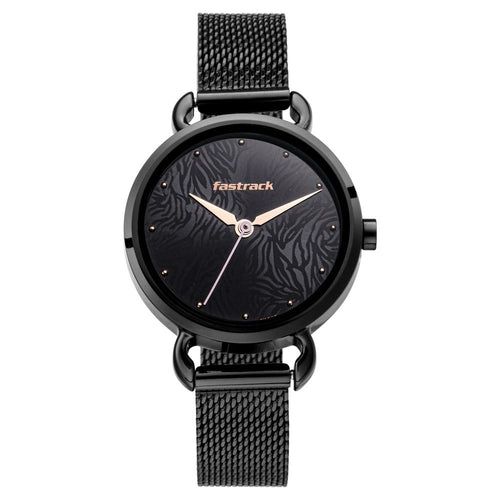 Fastrack Animal Print Quartz Analog Black Dial Stainless Steel Strap Watch for Girls NR6221NM02