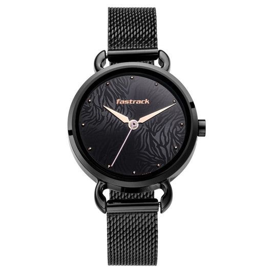Fastrack Animal Print Quartz Analog Black Dial Stainless Steel Strap Watch for Girls NR6221NM02