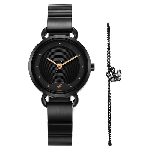 Fastrack Pulse Quartz Analog Black Dial Black Stainless Steel Strap Watch For Girls NU6221NM03F