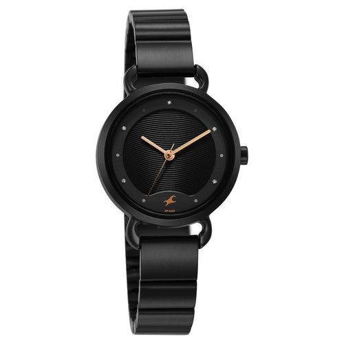 Fastrack Pulse Quartz Analog Black Dial Black Stainless Steel Strap Watch For Girls NU6221NM03F