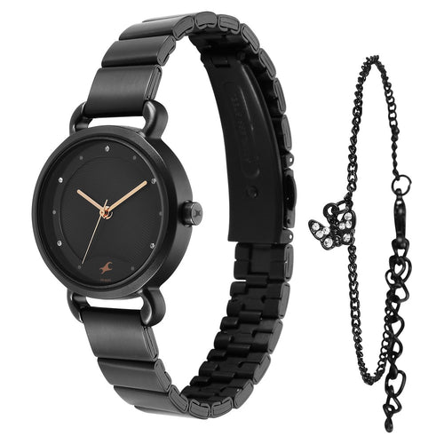 Fastrack Pulse Quartz Analog Black Dial Black Stainless Steel Strap Watch For Girls NU6221NM03F