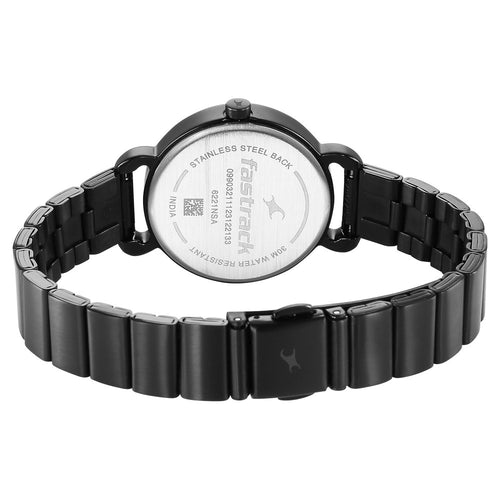 Fastrack Pulse Quartz Analog Black Dial Black Stainless Steel Strap Watch For Girls NU6221NM03F