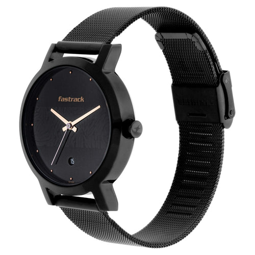 Fastrack Animal Print Quartz Analog with Date Black Dial Stainless Steel Strap Watch for Girls NU6222NM01