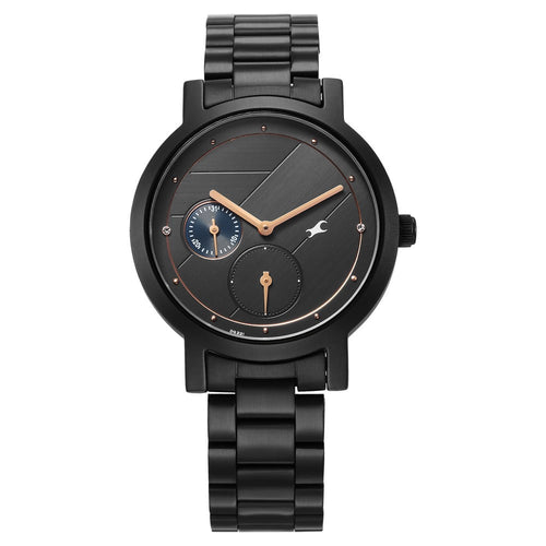 Fastrack Tick Tock Quartz Analog Black Dial With Black Stainless steel Strap Watch for Girls NT6225NM01