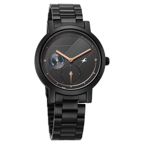 Fastrack Tick Tock Quartz Analog Black Dial With Black Stainless steel Strap Watch for Girls NT6225NM01
