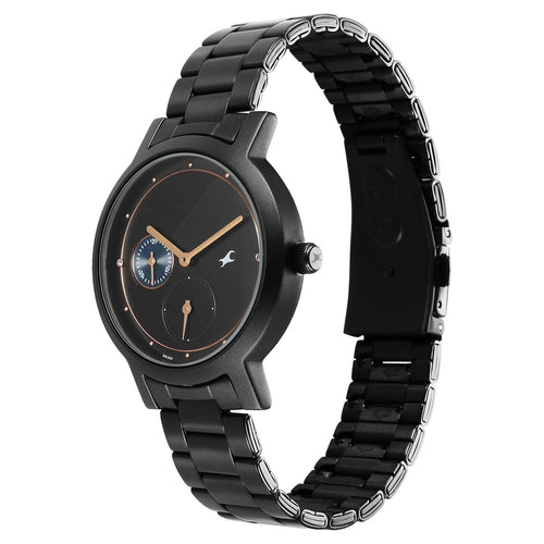 Fastrack Tick Tock Quartz Analog Black Dial With Black Stainless steel Strap Watch for Girls NT6225NM01